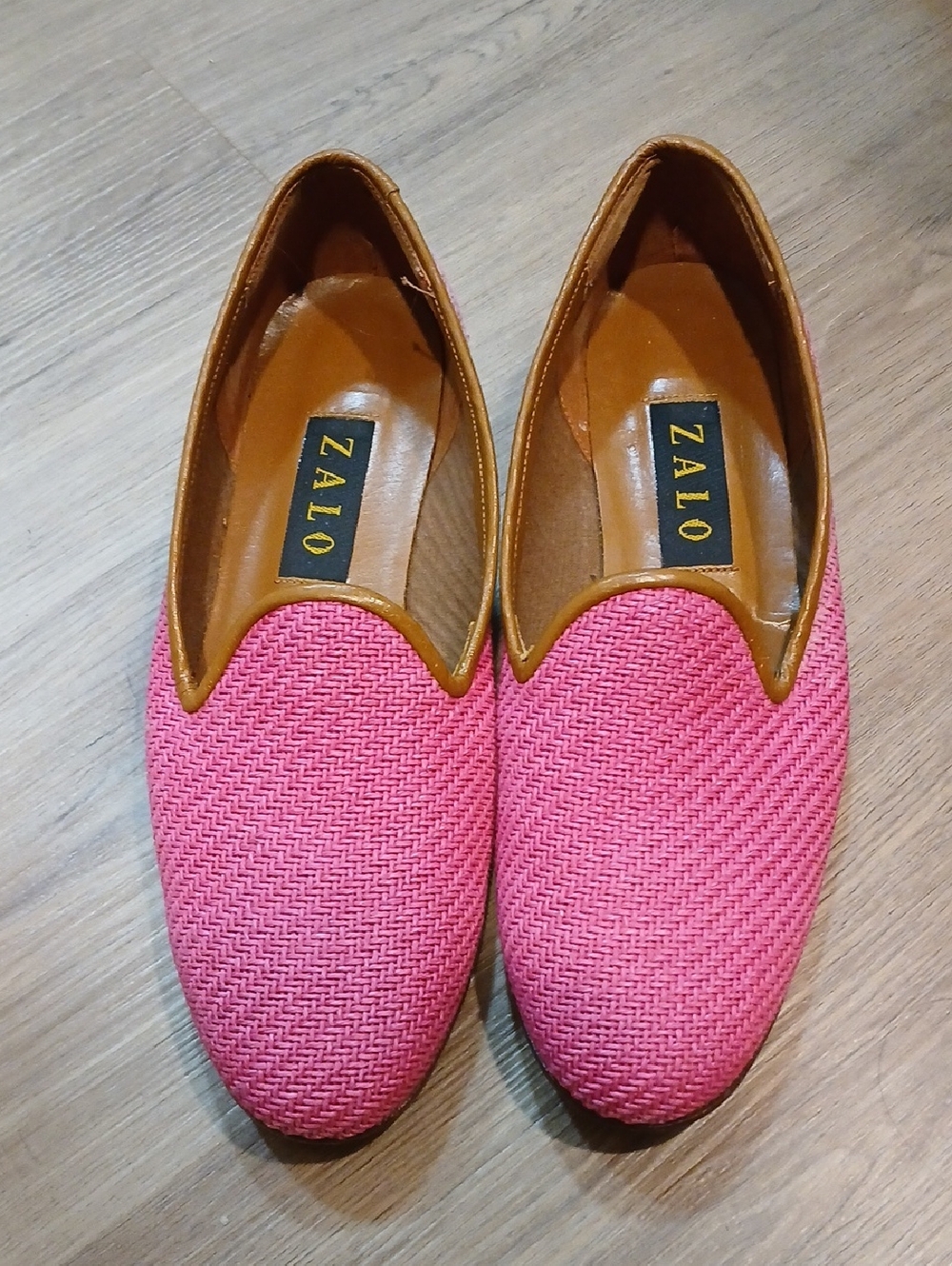 Zalo Pink Woven Flats with Tan Trim